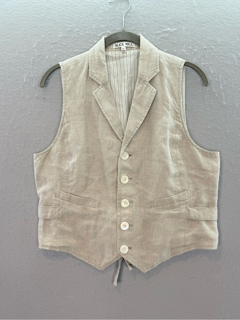 ALEX MILL - women’s 100% linen. Beige vest tailored fit Notched  lapels button M